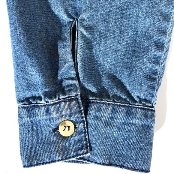 anthropologie  mo:vint  button up denim shirt size Medium M 100% cotton AS IS - Picture 8 of 16
